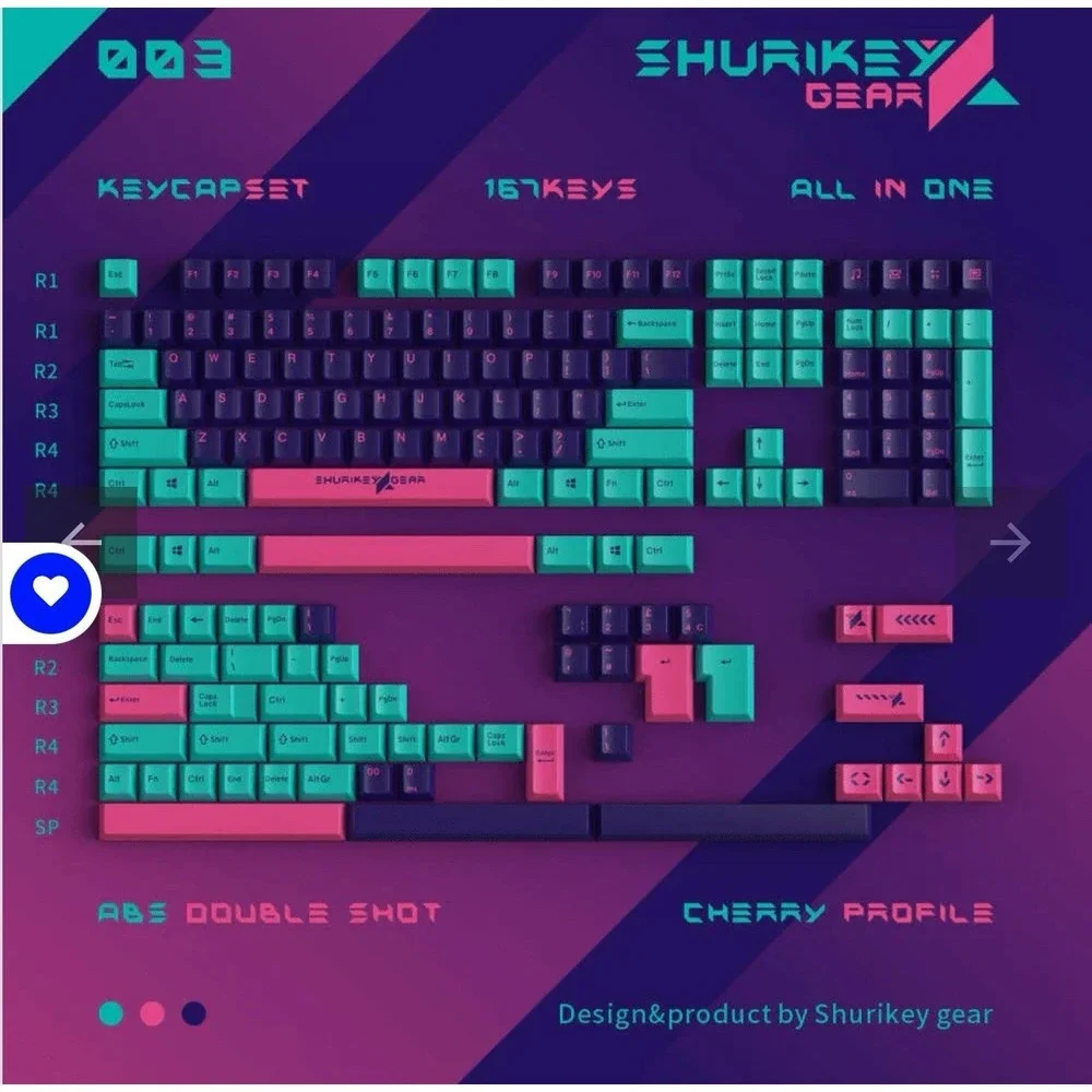 Shurikey Gear Double Shot Keycap Set Purple Pink Teal for Cherry MX 167 Keys